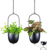 Hängande metallblomkrukor 2 st Svart oval geometrisk växthängare med krukor Modern vägg- och takkruka inomhus utomhus 15,2 cm blomkrukor 2 st