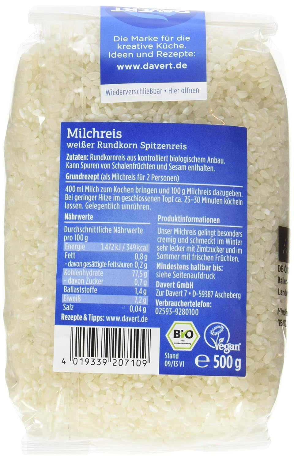 Davert rispudding (1 x 500 g) - Bio