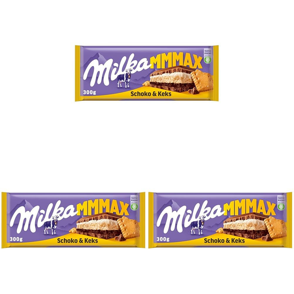 Milka Mmax choklad och kex – alpin mjölkchoklad med mjölkgräddefyllning och krispiga kexbitar – 300g
