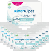 WaterWipes Sensitive+ On The Go våtservetter, 100 våtservetter (10-pack), 3 i 1 rengöringar, vårdar, skyddar, 99,9 % vatten, parfymfria våtservetter