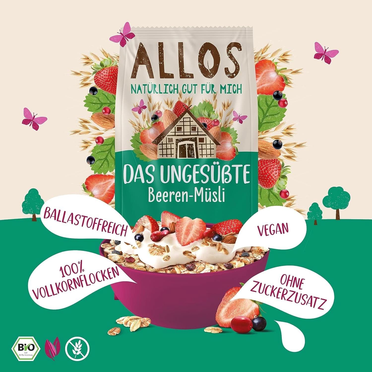 Allos, osötad bärmüsli, förpackning 5 x 500 gram Cereals Naty Shop