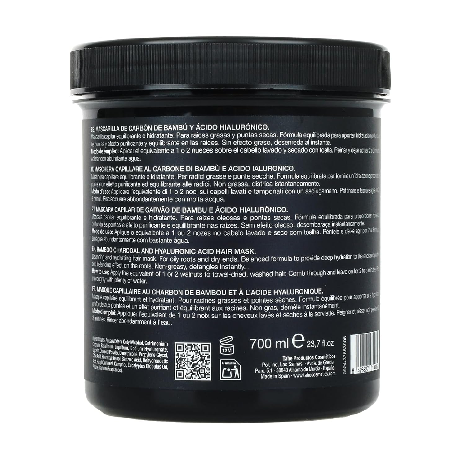 Thader Pharma Balancing Hair Mask med bambukol och hyaluronsyra - Idealisk för oljiga rötter och torra toppar, 700 ml Naty Shop Hair Mask
