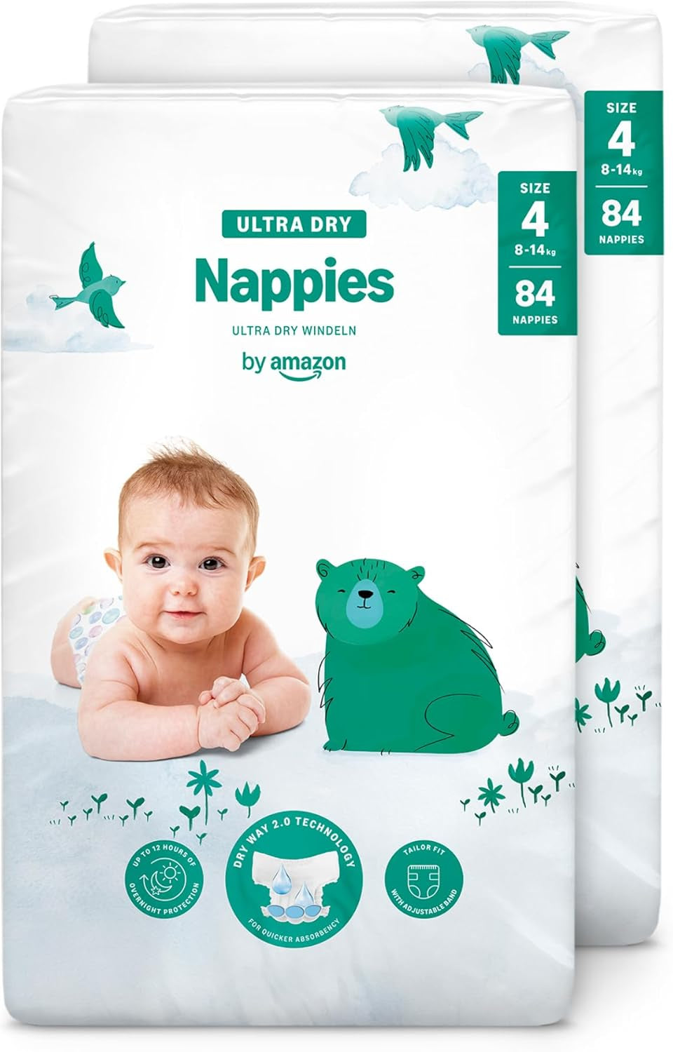 Amazon Ultra Dry blöjor, storlek 3 (4-9 kg) - månadslåda, vit, antal 172 (2 förpackningar om 86) (tidigare Mama Bear, identisk produkt)