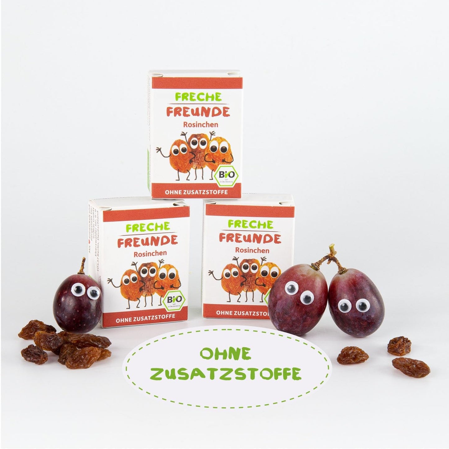 FRECHE FREUNDE Ekologiska russin, Trockenfrüchte ohne Zucker, ohne Zusatzstoffe, ungeschwefelt, i små Snackboxen, Sultaninen für Kinder, 20er Pack, 20 x (3x14g)