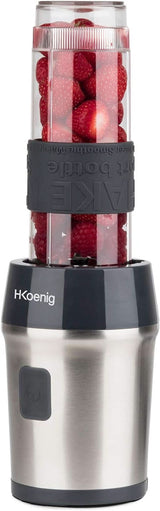 H.Koenig Smoothie Maker SMOO9 - Mini Standmixer - Mini Mixer - 300 Watt - 570 Ml - Edelstahl - 2 Kunststoffflaschen - Bpa-Frei, Grau Kitchen Naty Shop