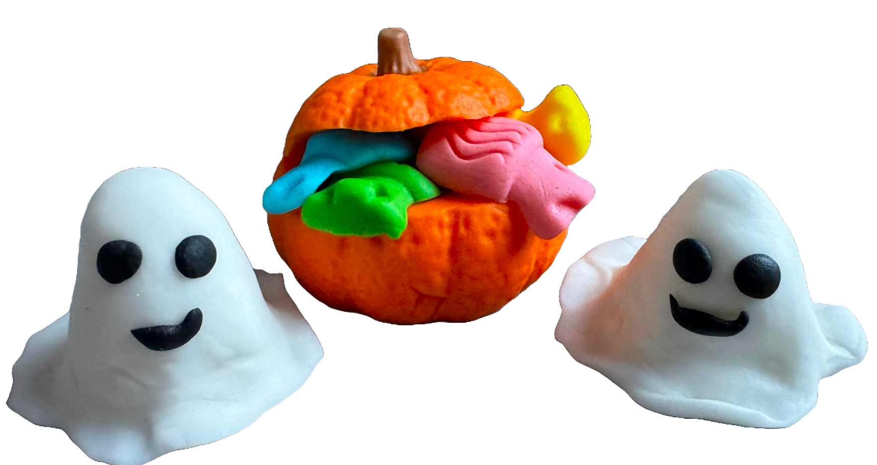 Set med 3 ätbara sugarpaste-dekorationer, Halloween, spöken och pumpa med godis Sugarpaste-dekorationer Naty Shop