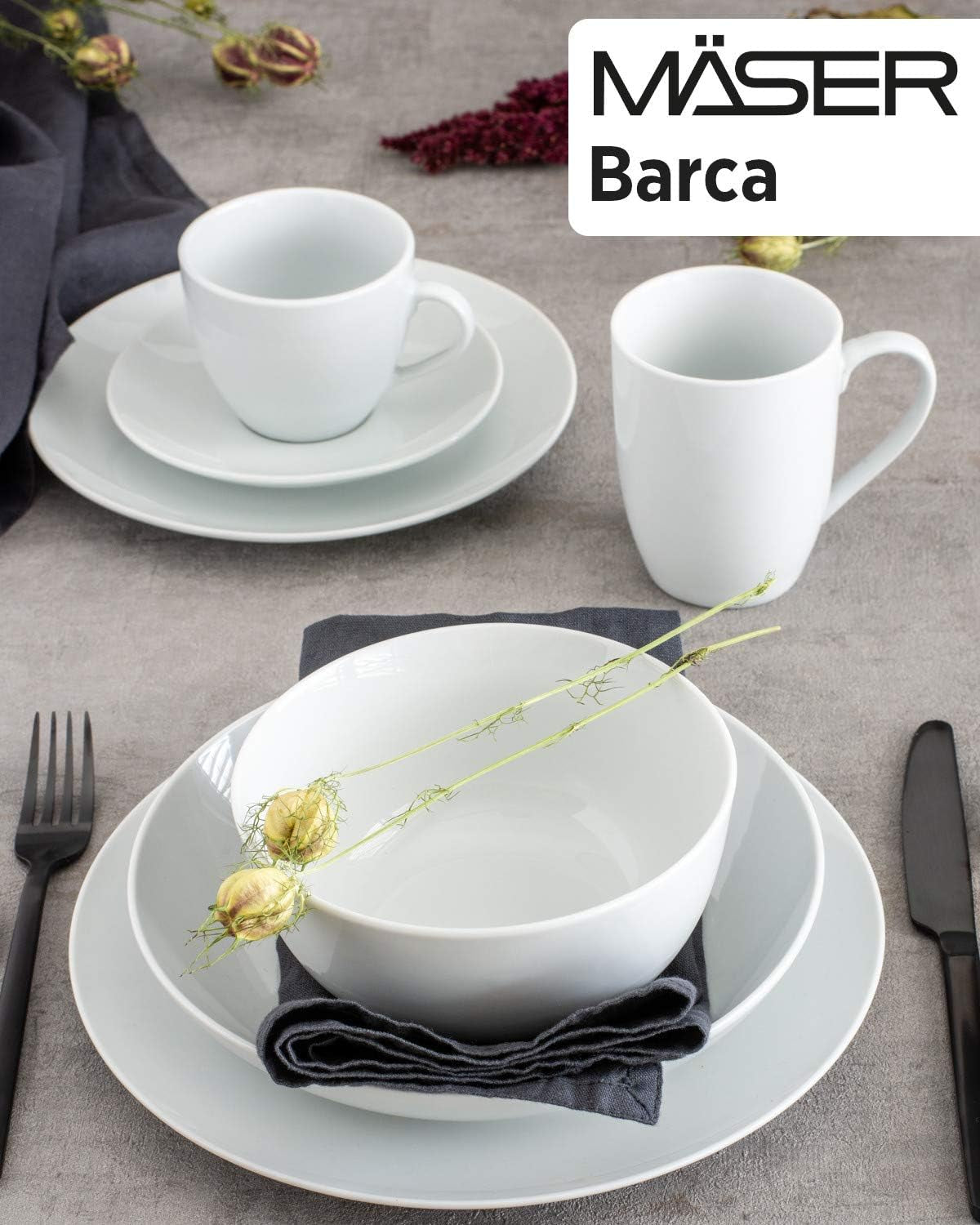 Mäser Barca servisset för 6 personer, set om 12, porslin, vitt