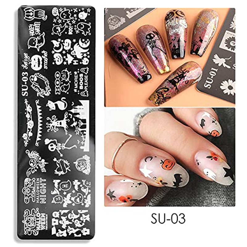 JMEOWIO Nail Stamping Stencils Halloween 6 Stück Nagelstempel Stencils Nail Art Dekoration Nageldesign Zubehör Böse Gruselige Kürbis-Geisterhexe