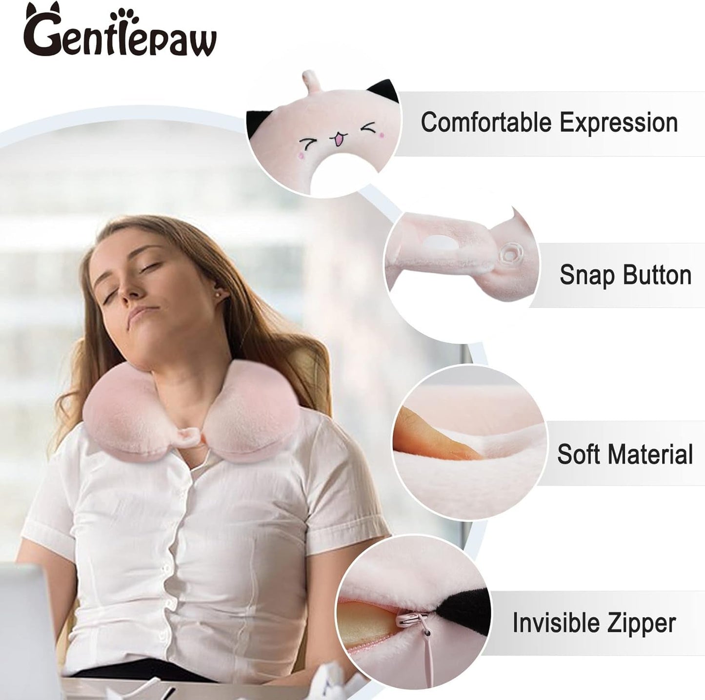Nackkudde Barn Nackkudde för Flygplan Bil Tåg Resor Vuxen Memory Foam Resekudde Söt djurmönster U-form Kudde Avtagbart överdrag (Pink2) Cervikala ortopediska kuddar Naty Shop