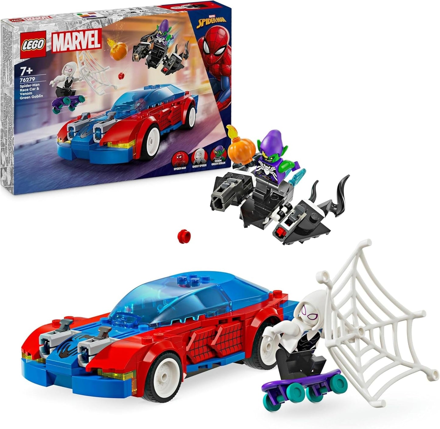LEGO Marvel Spider-Man Race Car & Venom Green Goblin, Spidey rollleksak med superhjältefigurer och byggbar bil, present till barn, pojkar och flickor 7 år gamla 76279 Byggset Beuche den LEGO-Store Singel