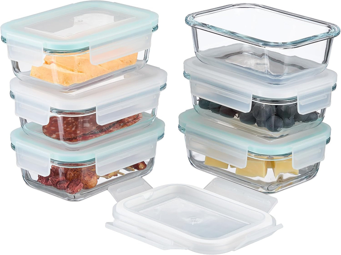 Relaxdays glasbehållare med lock, set med 6, 370 ml, matförvaringsbehållare, plastlock, lufttät, glasburk, transparent Naty Shop Matförvaringslådor 370 ml