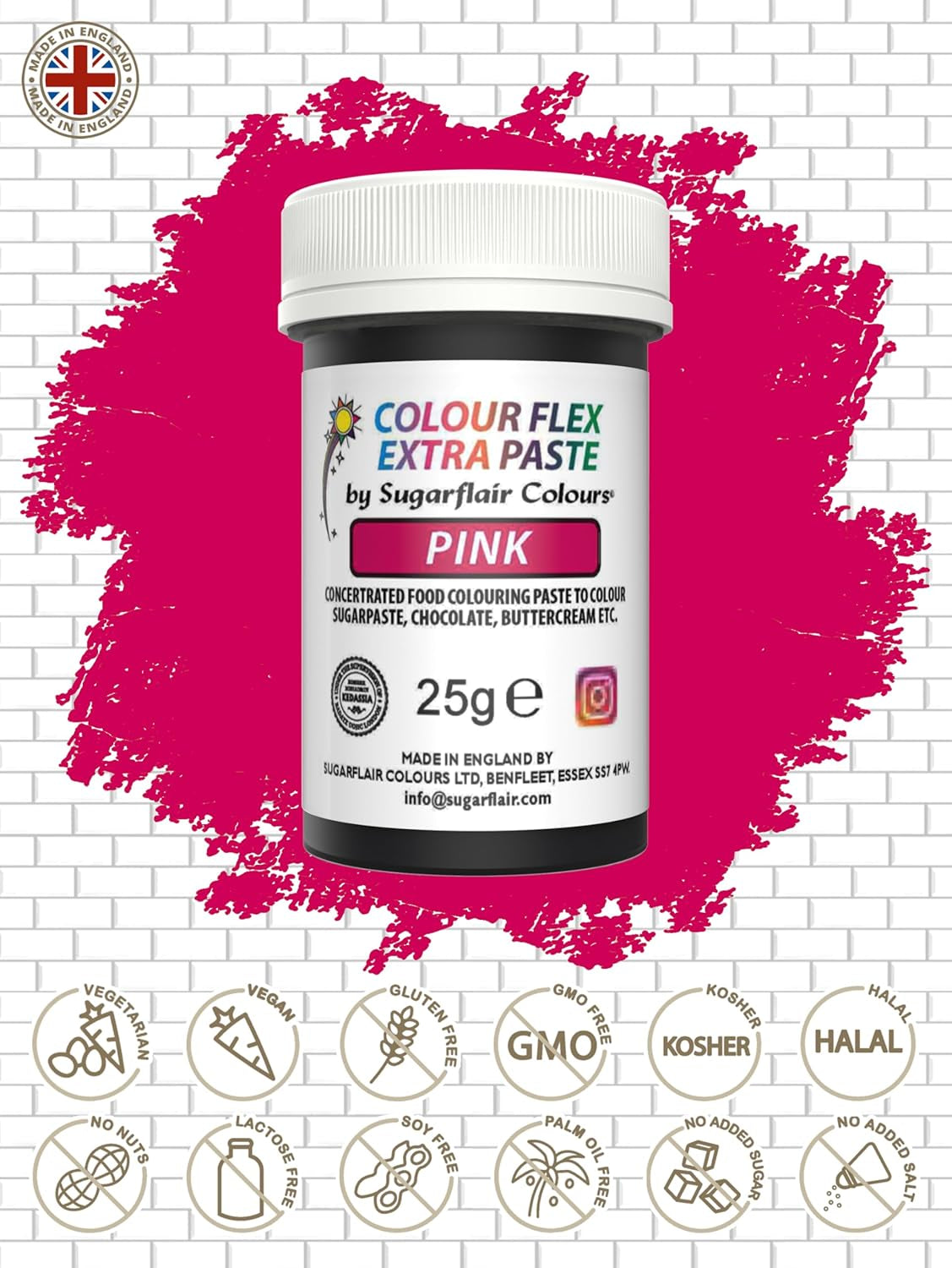 Matfärgspasta Sugarflair Colourflex Extra Pink Paste - Ätbar matfärg för smörkräm, choklad, sockerpasta, glasyr, fondant, kakmixar, deg med mera - 25g
