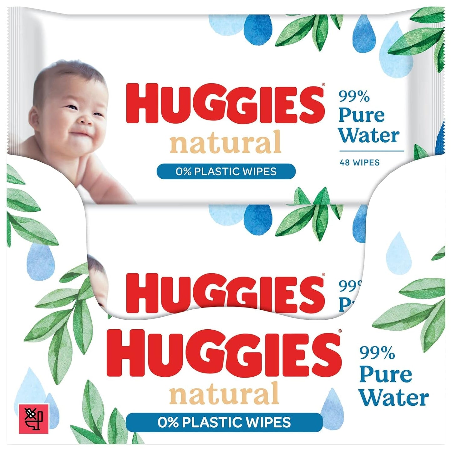 Huggies naturligt biologiskt nedbrytbara våtservetter för känsliga bebisar, 8 x 48 våtservetter, bulkpack