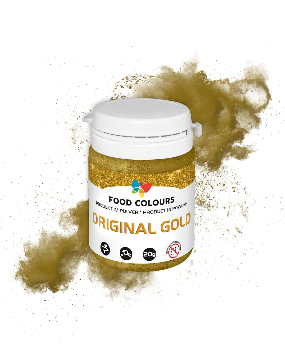 Livsmedelsfärg Färgpulver med metallisk effekt, ORIGINAL GULD 20G matfärg – Perfekt för att dekorera tårtor, tårtor, sockerpastor, kakor och drycker.
