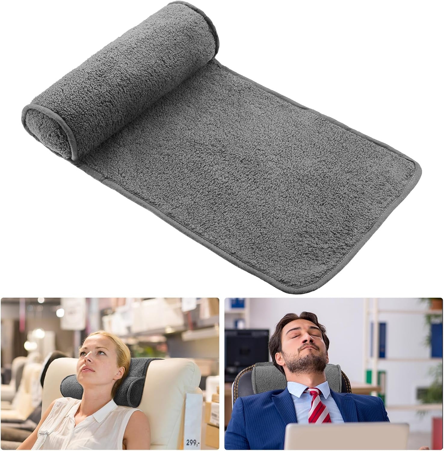 Nackkudde för vilstol, plysch justerbar kudde, nackrulle, halkfri fleece, soffa, nackkudde för resor, hem, solstol, soffa, fåtölj (mörkgrå)