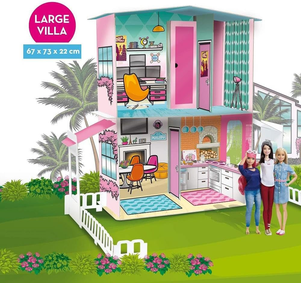 Lisciani - BARBIE Dollhouse - Barbie Dream Villa på två våningar - 3D-hus att bygga, dekorera och designa - Kreativt hantverk och byggleksak för barn från 4 år och uppåt Dockhus Naty Shop