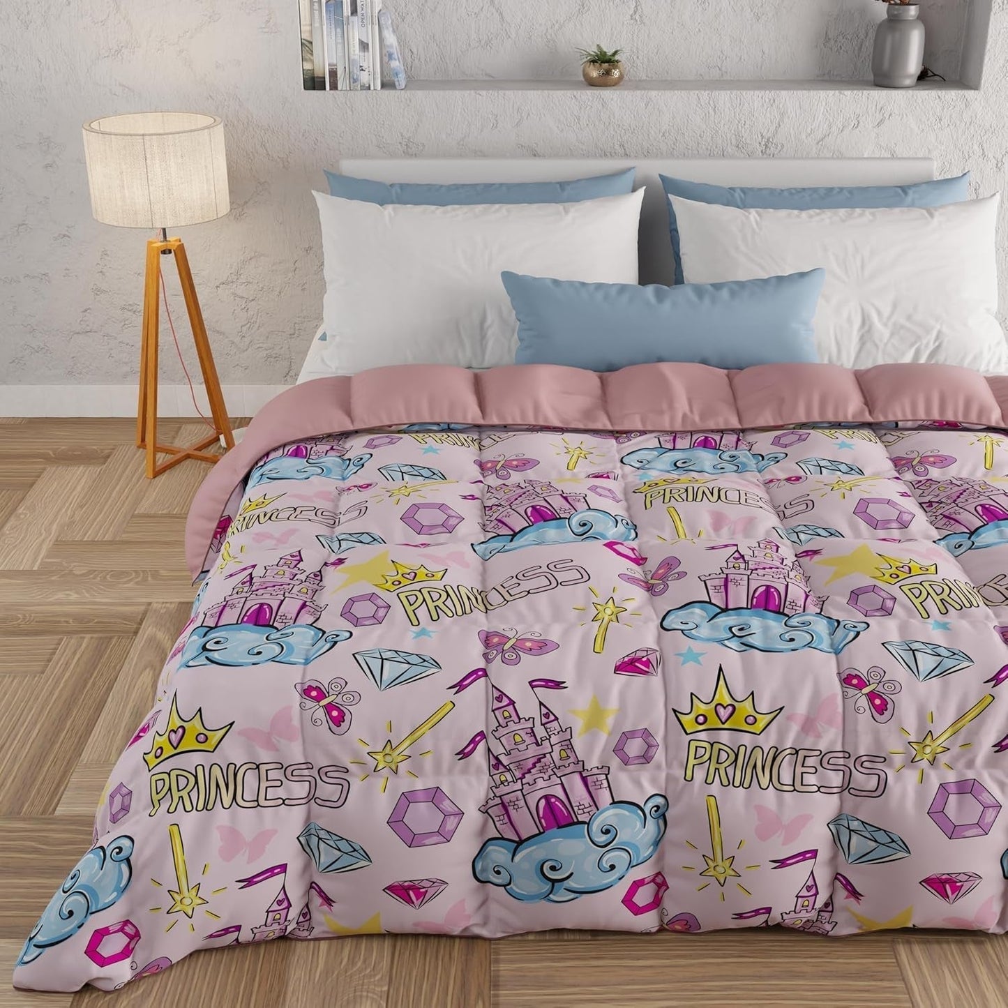 PETTI Artigiani Italiani - Vintertäcke, Vintertäcke, Enkelt täcke, Dubbelsidigt, Enfärgat och digitalt tryck, 100 % anti-allergisk mikrofiber, Made in Italy Täcken och täcken Naty Shop Princess 160 X 190 Cm