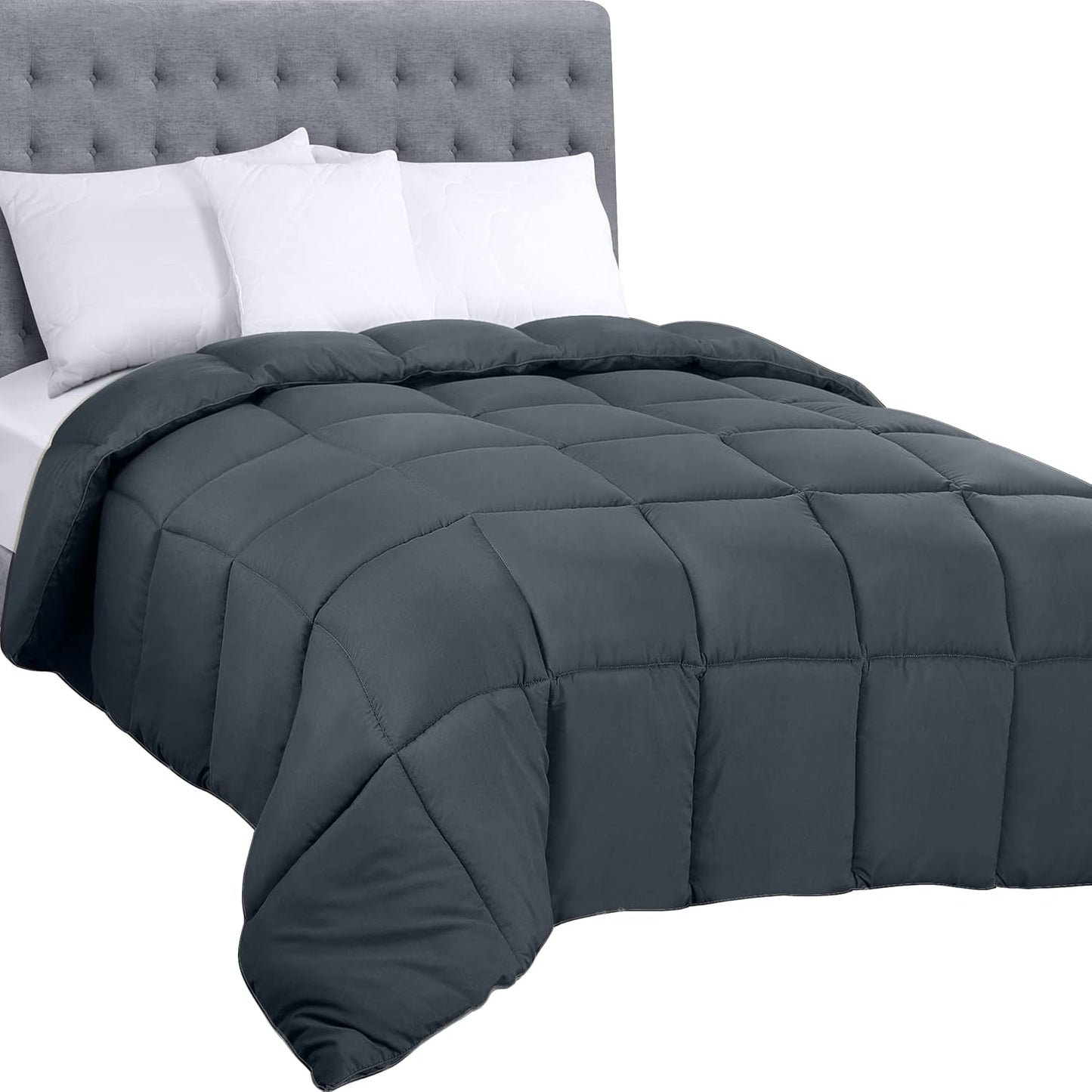 Utopia Sängkläder Helårstäcke 250g/m² Plysch silikoniserad fiberfyllning dubbelsäng sydd i låda (Dubbel XL Ljusgrå) Naty Shop Täcken & täcken Twin Grey