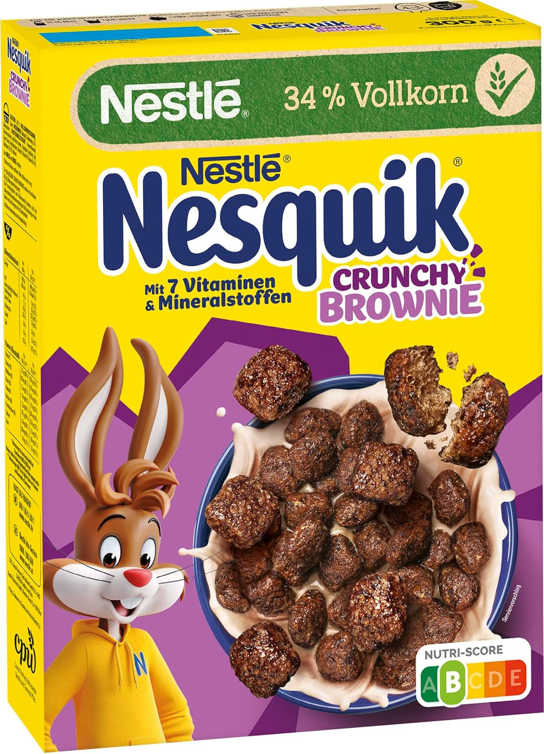 Nestlé NESQUIK Crunchy Brownie, Crunchy Frukostflingor med chokladchips och en innovativ form för extra knaprig, 7-pack (7 x 300 g)