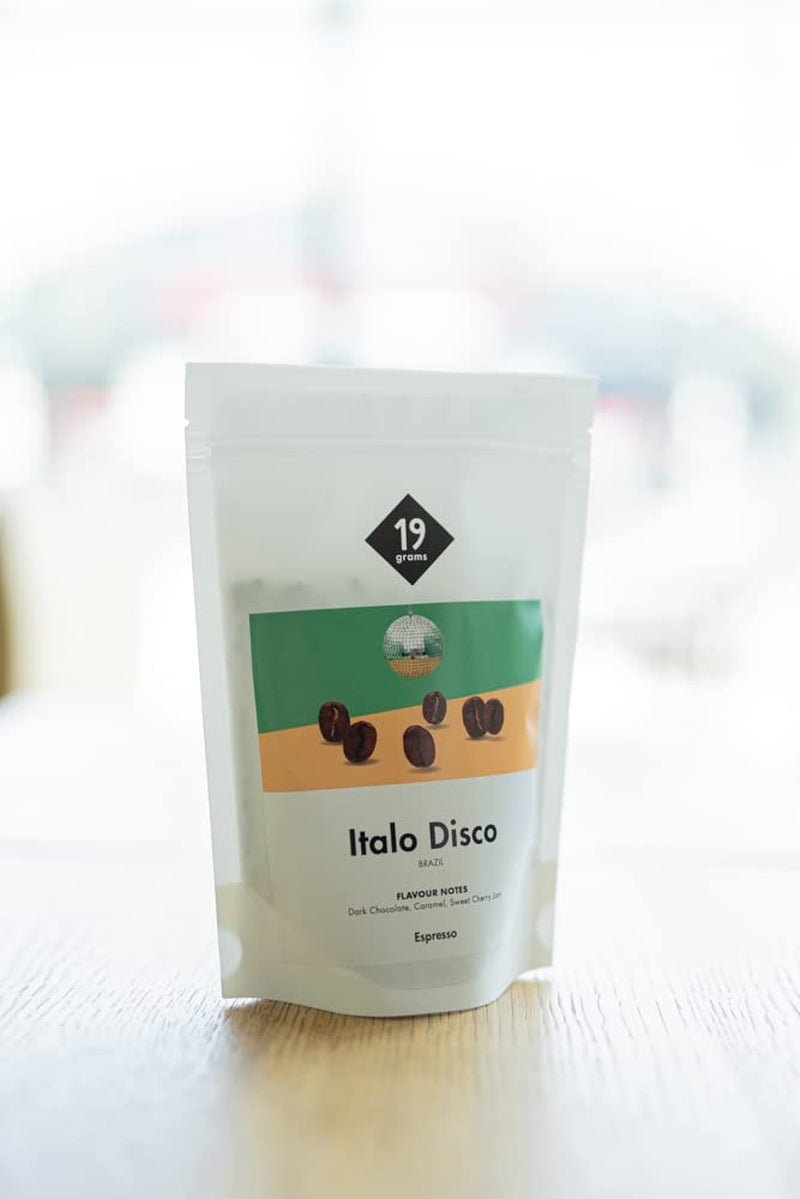 Italo Disco Espresso | 250g Bohne gås | rättvist och hållbart | frisch geröstet | 100% Arabica Kaffeebohnen | specialkaffe | 19 gram Kaffeerösterei