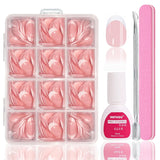 Ballerina lösnaglar set - 240 stycken Delikat lila rosa lösnaglar, heltäckande lim på lösnaglar, lösnagel tips set för manikyr och nagelkonst för kvinnor och flickor (lavendelrosa)