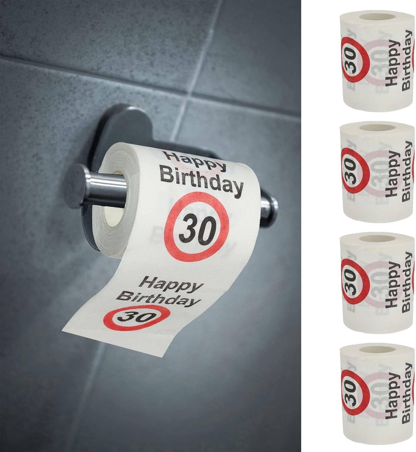 Set med 4 toalettpapper "Grattis på 40-årsdagen" │40-årsdagen 24 meter 2-tyger 180Gr/Qm │ Toalettpappersmotiv toalettpapper (4 x toalettpapper 40)