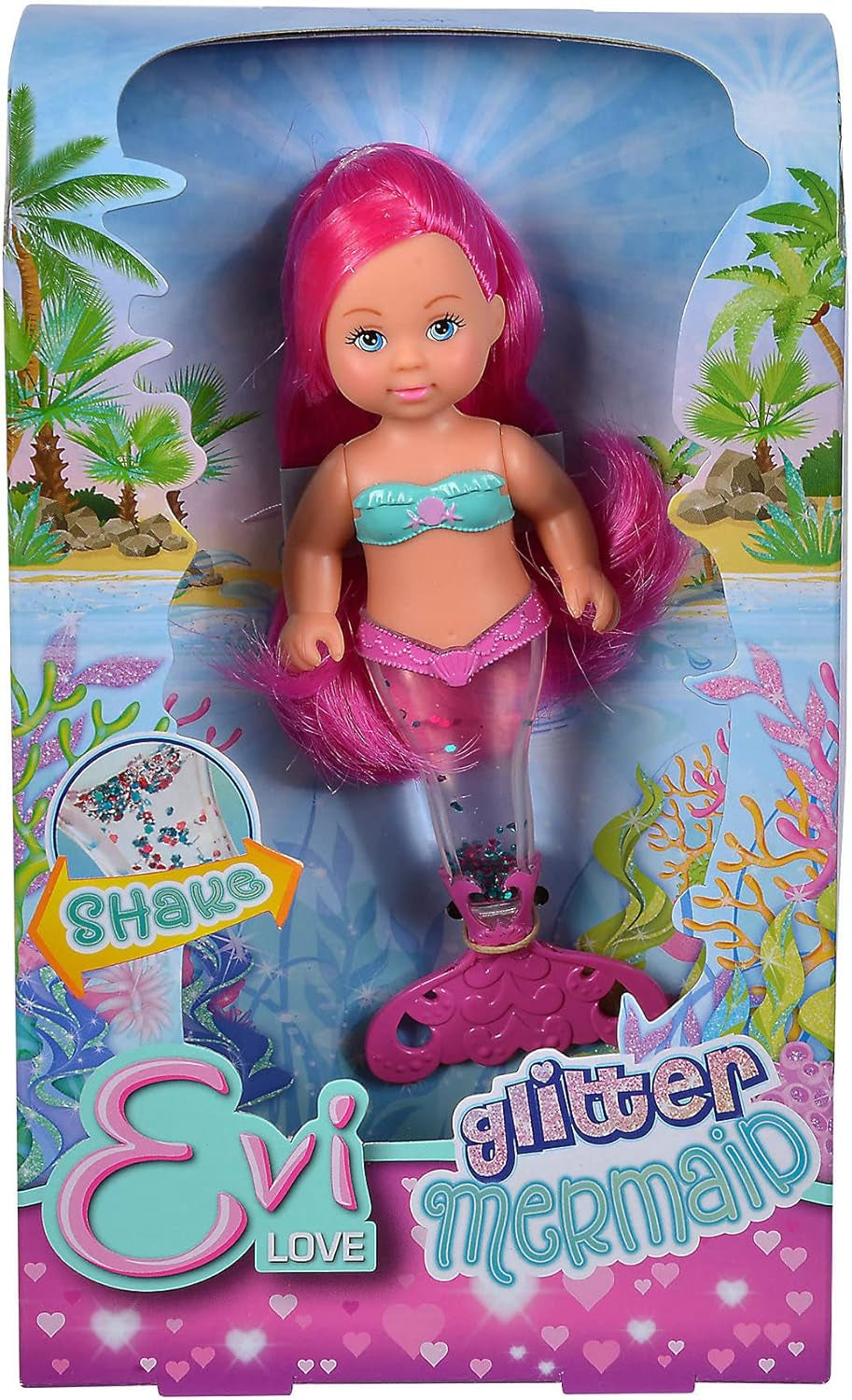 Simba 105733482 - Evi Love Glitter Mermaid, sjöjungfrudocka med stjärtfena som lyser när den skakas. Endast EN vara tillhandahålls.