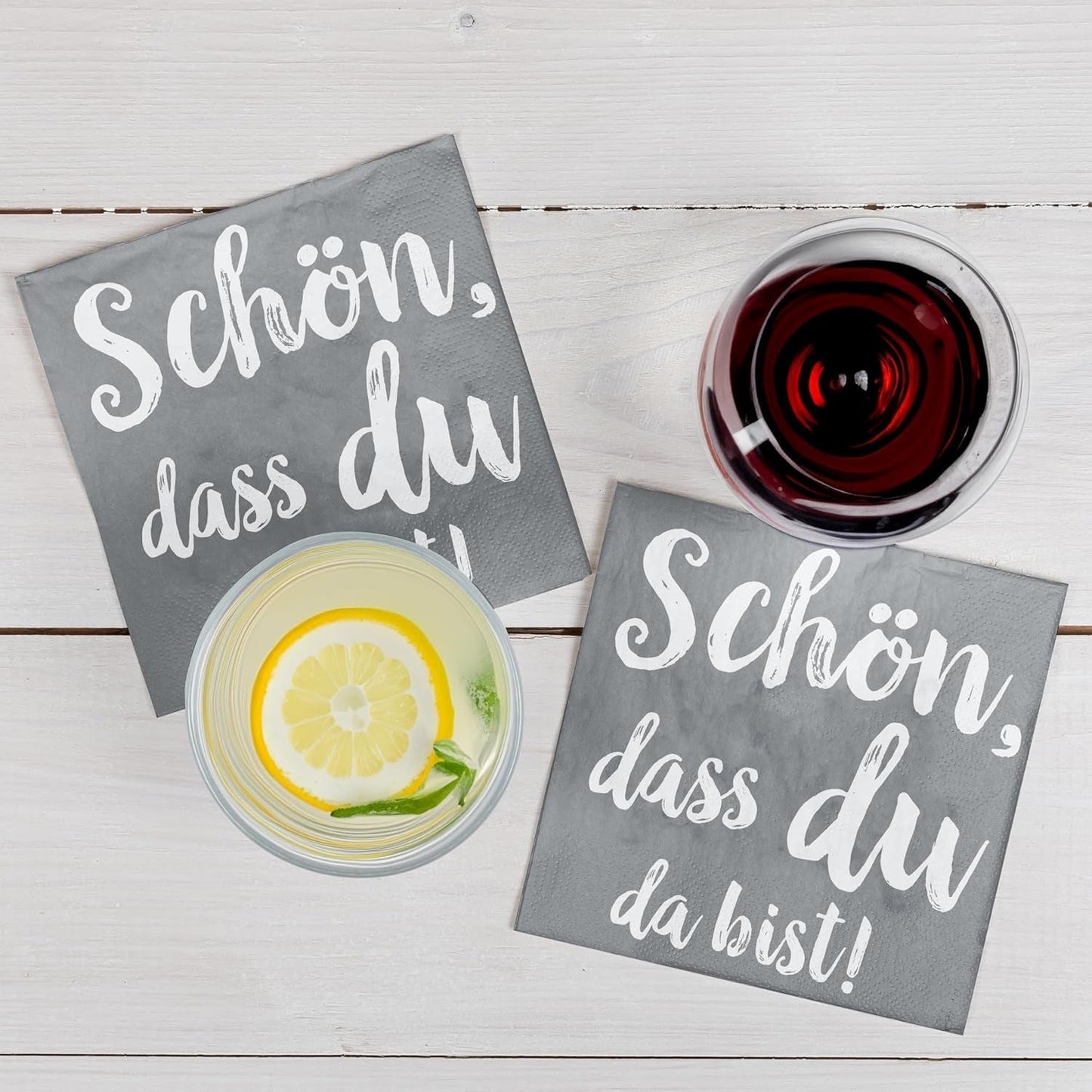 HEKU 'Schön Dass Du Da Bist' cocktailservetter, 3 lager, 25X25Cm, 150 stycken I Elegant design I Idealisk för fester I Praktiskt packad