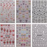 JMEOWIO Nagelsticker Bunte Herz Schleife 6 Blad Nagelkonstklistermärke Selbstklebend Nagelaufkleber Dekoration Nageldesign Zubehör
