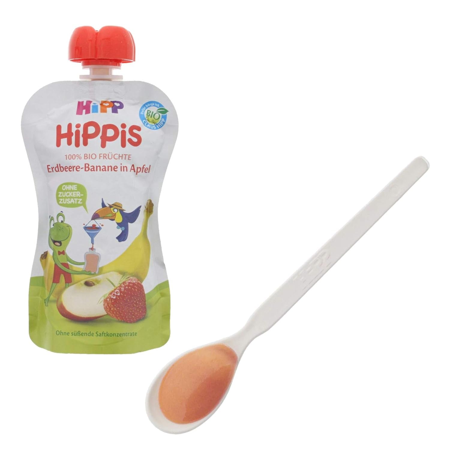 HiPP Organic for Children HiPPiS Jordgubbsbanan i äpple - Theo Toucan, 100g