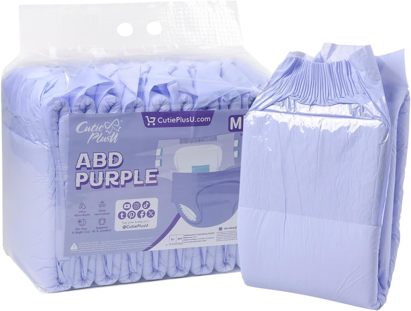 CutiePlusU vuxenblöjor, 10-pack inkontinenstrosor för engångsbruk med öglor för kvinnor och män, maximal absorptionsförmåga över natten - gul (medelstorlek 71-96 cm)