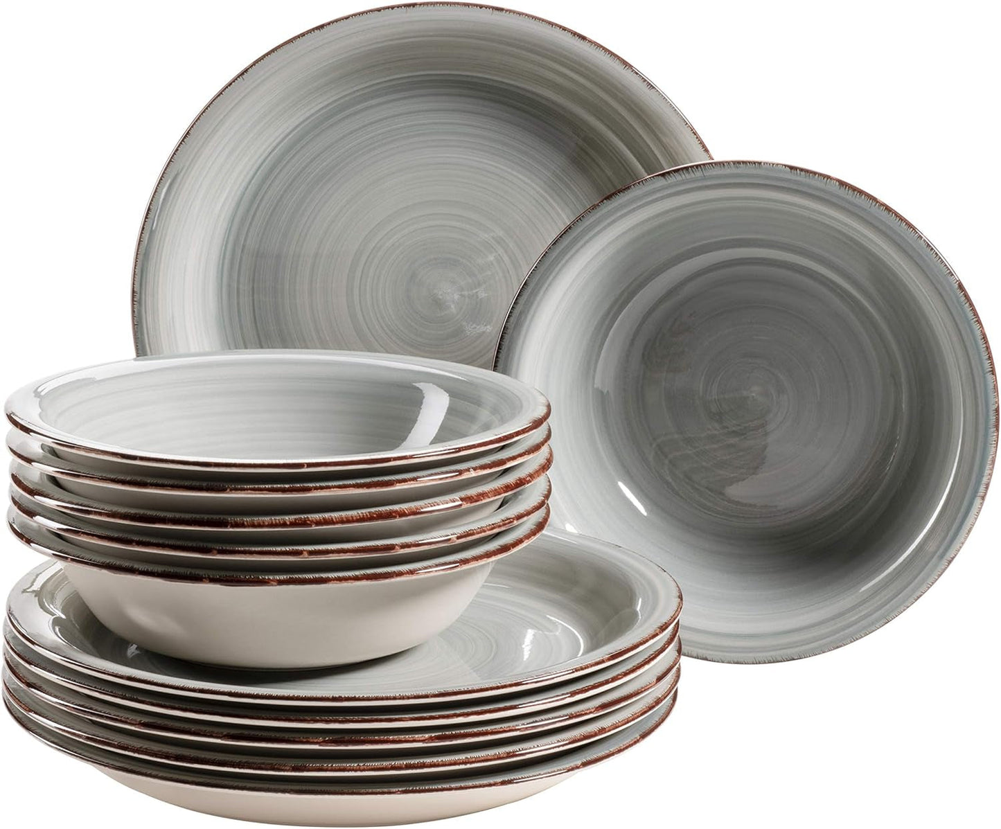 MÄSER servisset för 6, modern vintagelook, 12-delad bordsservering, handmålad, blå, kakel, rökblå (Bel Tempo II)