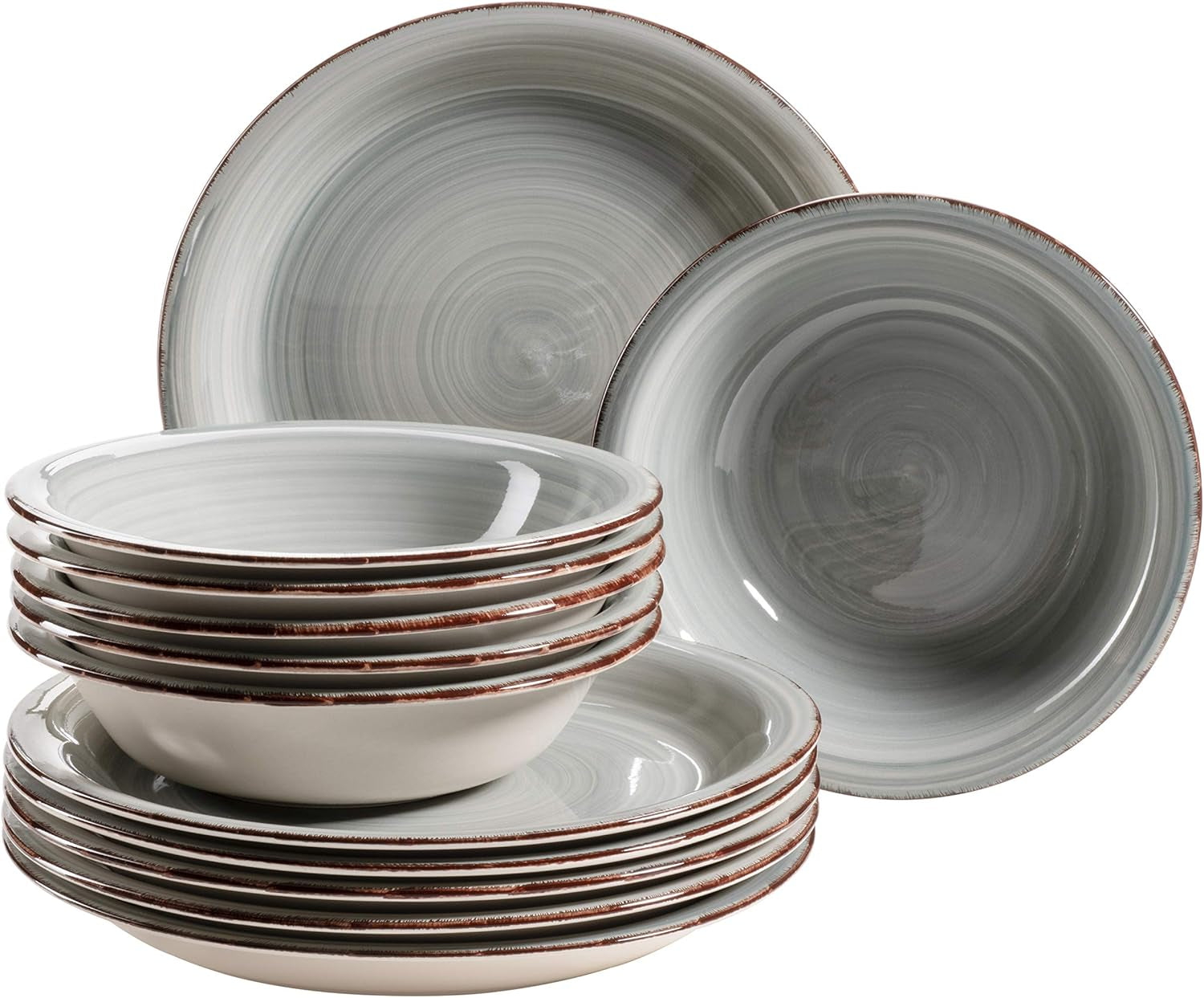 MÄSER servisset för 6, modern vintagelook, 12-delad bordsservering, handmålad, blå, kakel, rökblå (Bel Tempo II)
