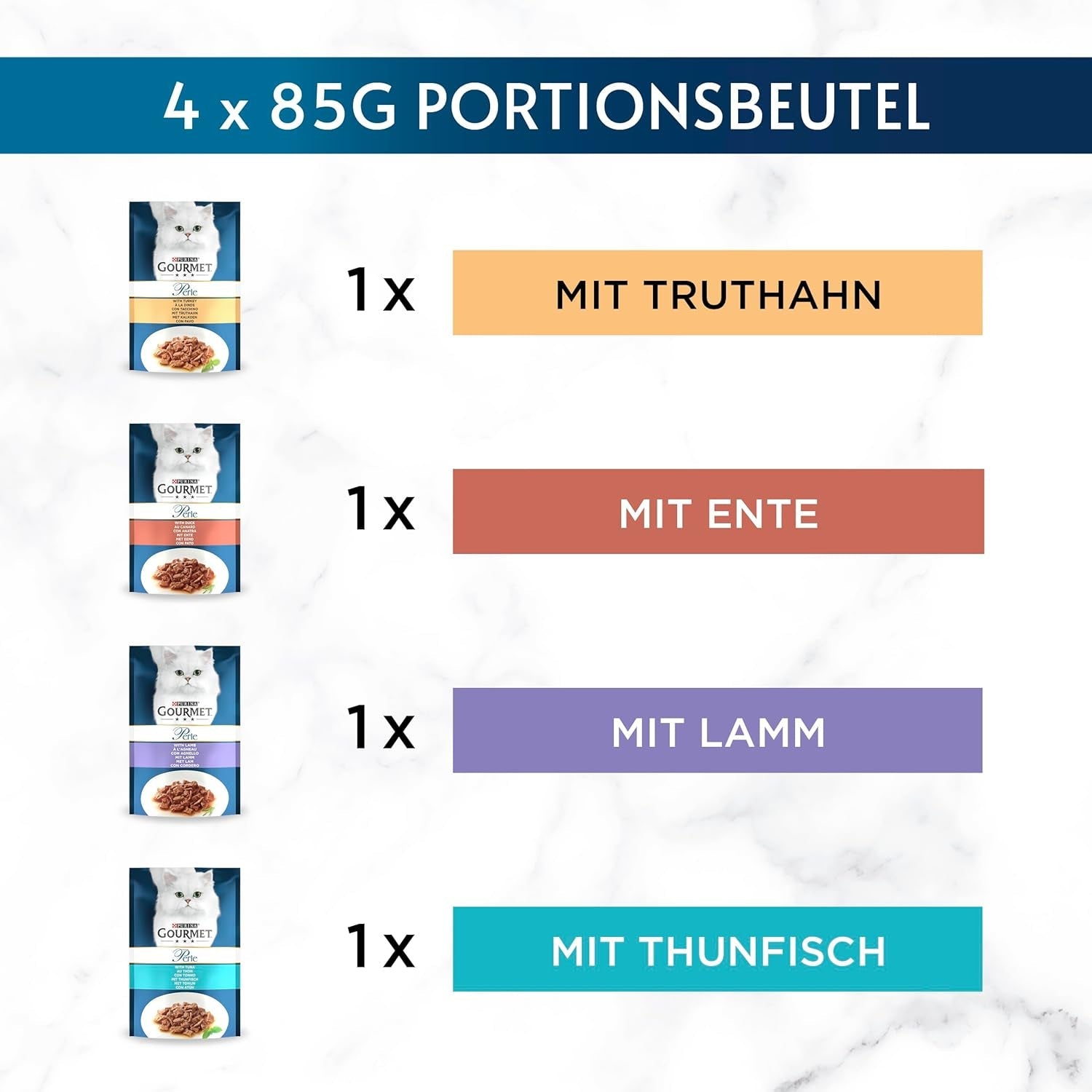 Gourmet Perle Select Strips våt kattmat, blandad blandning, förpackning om 12 (12 x 4 påsar à 85g vardera)