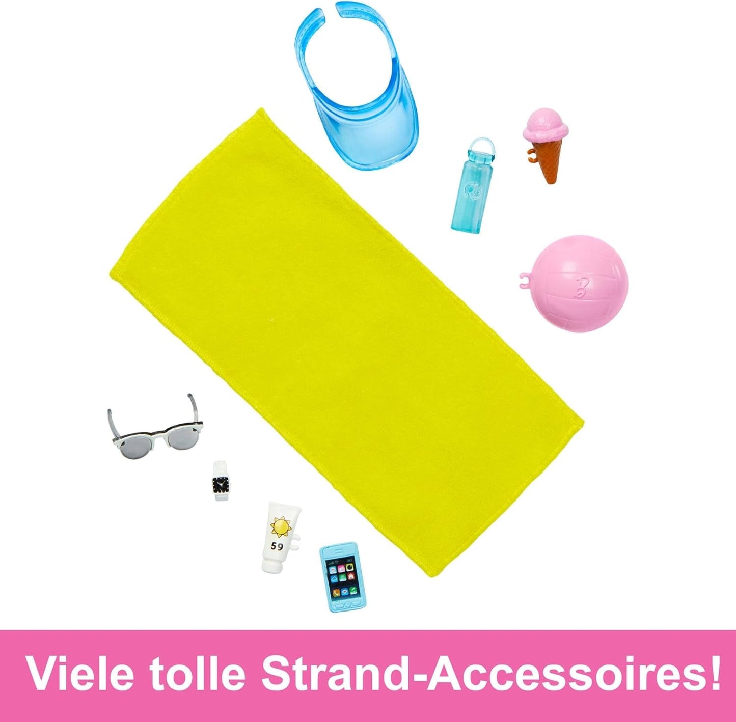 Barbie Ken - Blond docka med blå skjorta och badförkläde, strandtillbehör och badboll för kreativ lek, från 3 år och uppåt, HPL74
