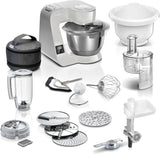 Matberedare Bosch Series 4 MUM5X720, integrerad våg, skål i rostfritt stål 3,9L, mixer 1,25L, 1000W Tillbehör Mat och amning Baby Naty Shop Single Silver Grey 6 tillbehör