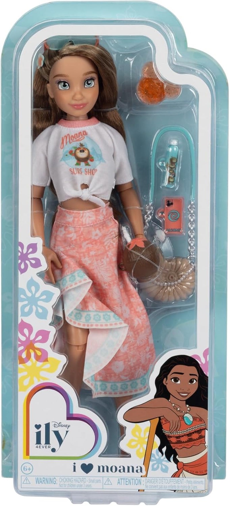 Vaiana docka med tillbehör, 29cm, 13 artikulationspunkter, officiellt licensierad av Jakks Pacific. Komplett med kombinerbara tillbehör och en gnistrande Mickey-ring!