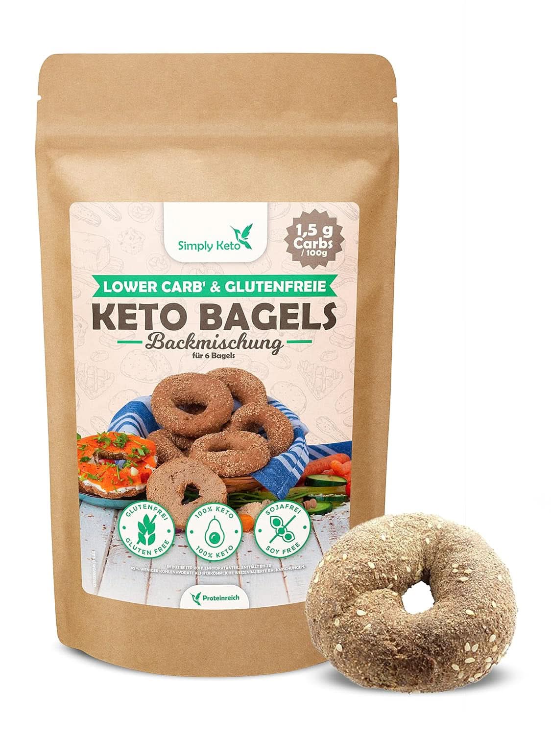 Helt enkelt Keto Lower Carb* Bagel Baking Mix för Lower Carb* och ketogen kost - laktos- och glutenfri - 335 gram Naty Shop Kitchen