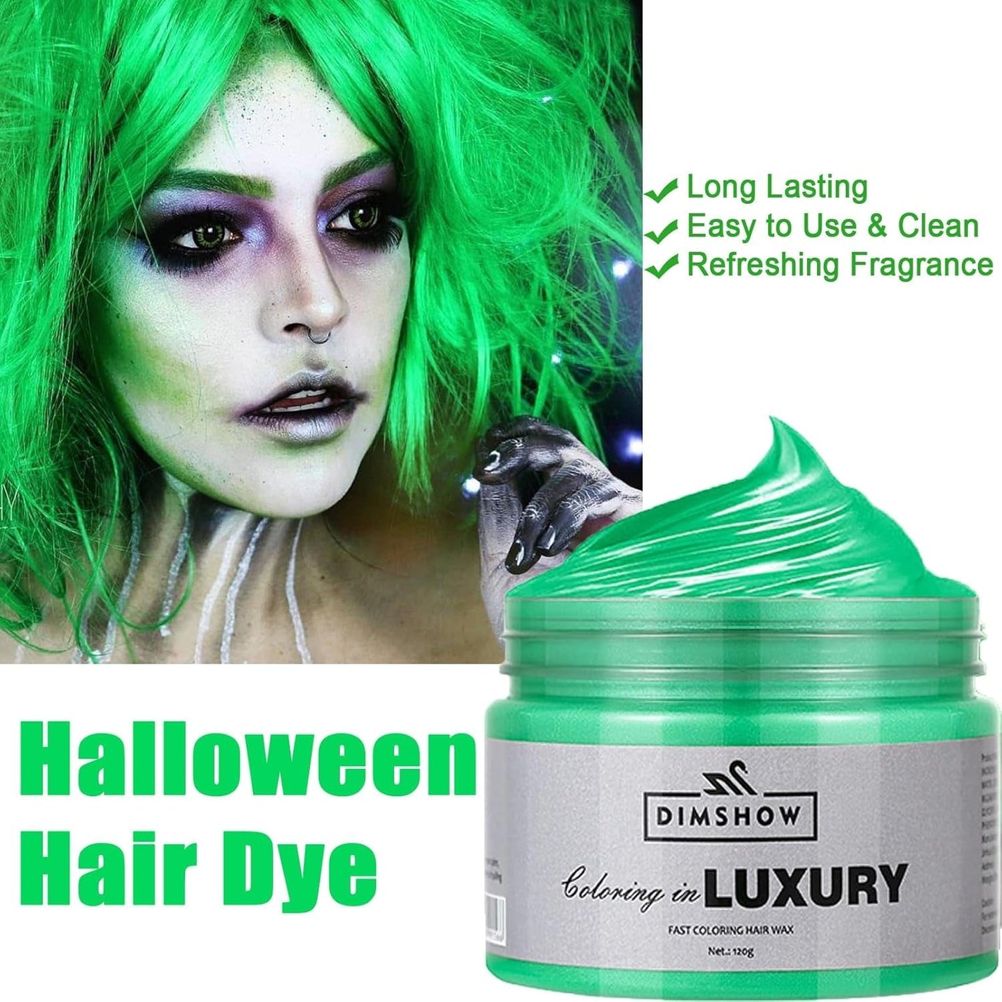 Grönt tillfälligt hårvax, galet grönt tillfälligt hårspray, tvättbar semipermanent lera, engångshårfärg, instant styling hårpasta lera, naturlig hårfärg för fester, aktiviteter och Halloween Naty Shop hårfärgning