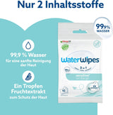 WaterWipes Sensitive+ On The Go våtservetter, 100 våtservetter (10-pack), 3 i 1 rengöringar, vårdar, skyddar, 99,9 % vatten, parfymfria våtservetter
