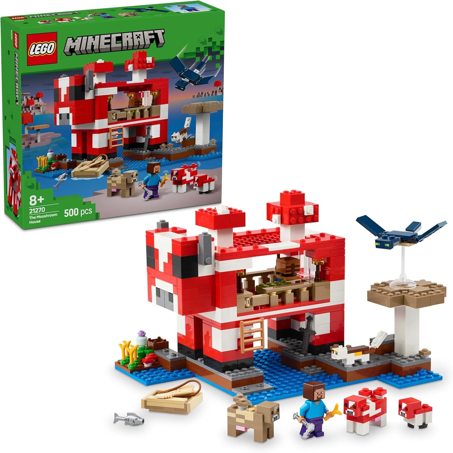 LEGO Minecraft The Mushroom Cow House Videospel Byggande Leksak Svamp Land Modell med minifigurer Steve och andra karaktärer Leksats för pojkar och flickor 8 år 21270 Byggset Besuche den LEGO-Store Standardtitel