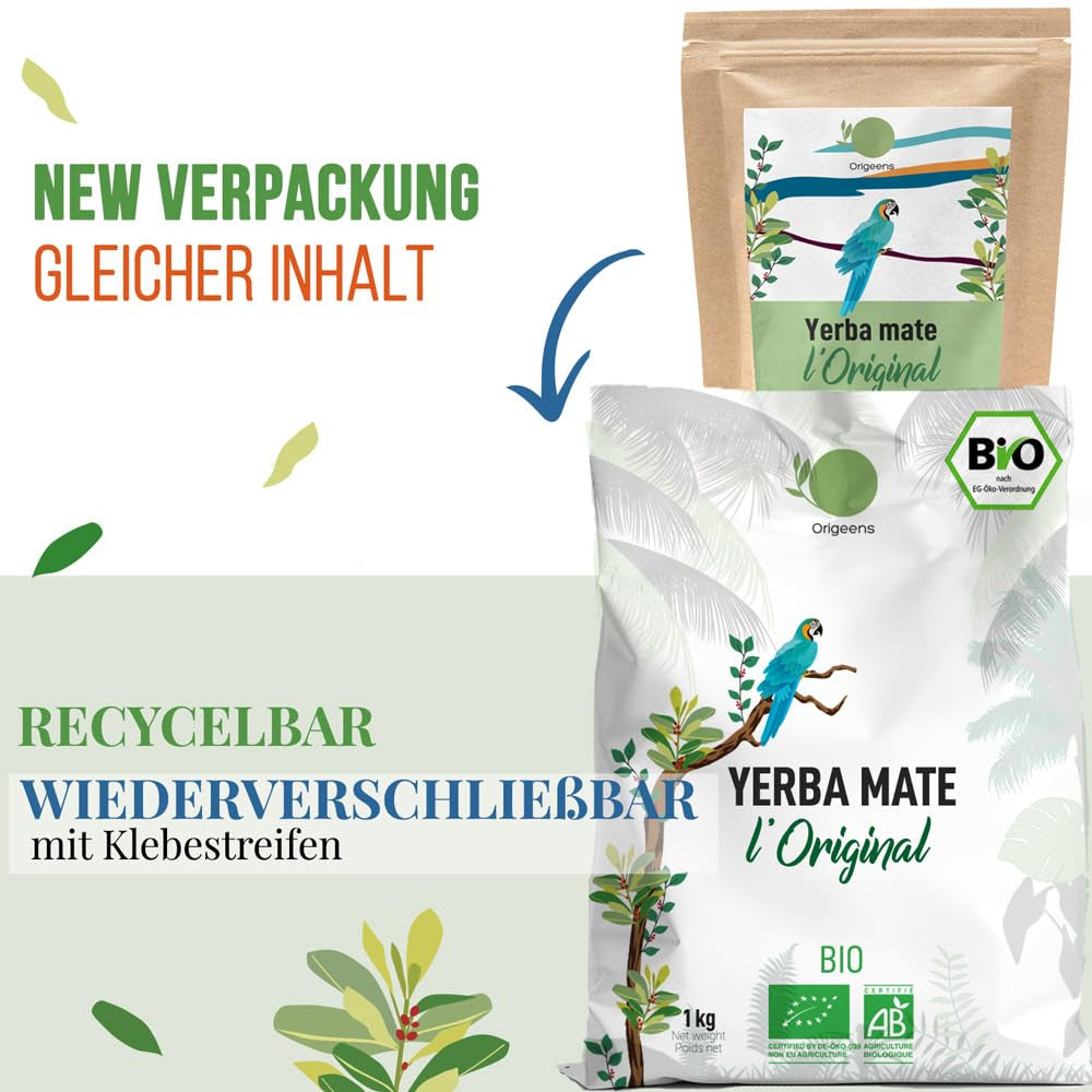 ORIGEENS BIO YERBA MATE TEA 1 KG - The Original I Orostad, blad, utan stjälkar, damm och smulor I Energigivande och avgiftande dryck