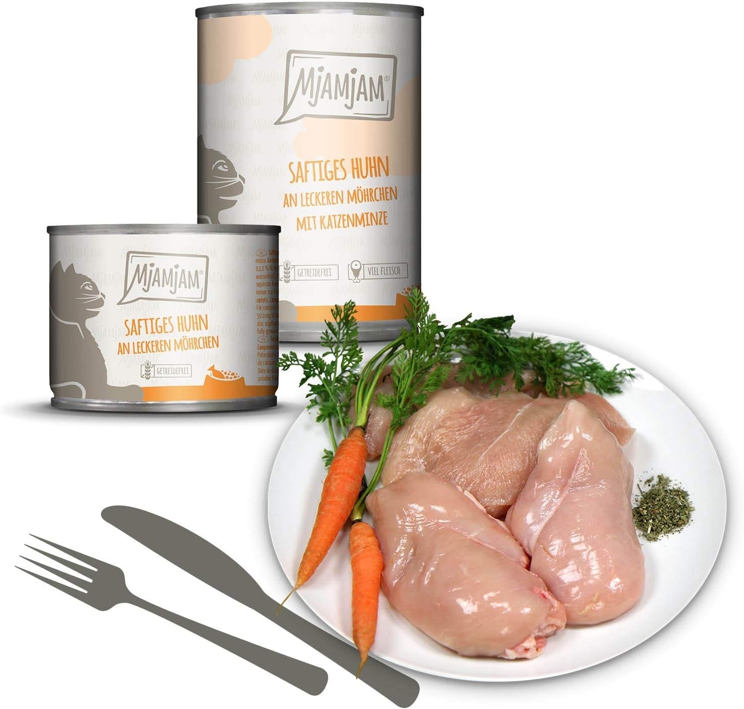 MjAMjAM - Premium Wet Cat Food - Mixed Pack I - Kyckling, nötkött, Hearts 6 Pack (6 x 200 g), spannmålsfri med extra kött