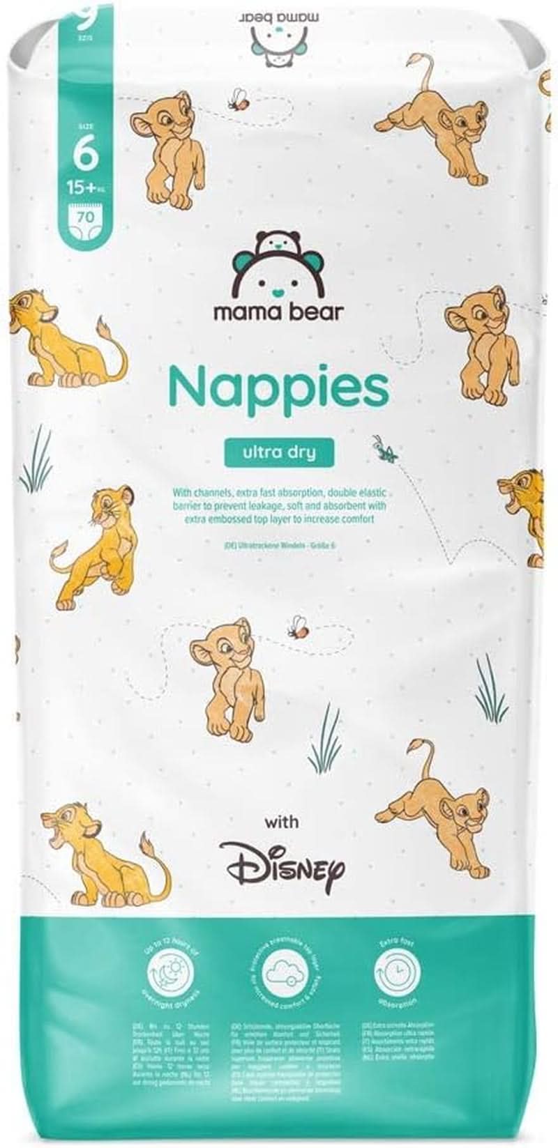 Mama Bear Disney Ultra Dry blöjor storlek 4 (8-14 kg), vit, 84 stycken (1 förpackning) Naty Shop storlek 6 (15+kg) Enkelpack