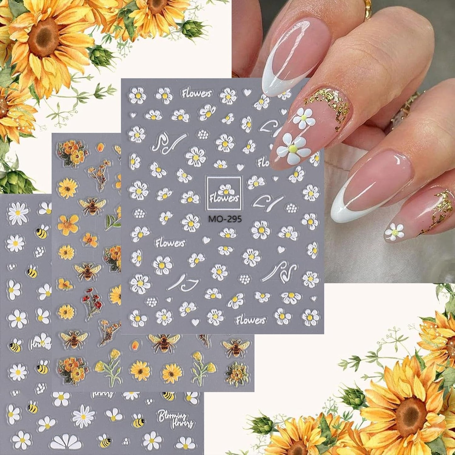 3 Stück Nagelsticker Set-Selbstklebende Nagelfolie Mit Blumen- Und Bienenmotifen-Nagelkonstklistermärke Für Kreatives Nageldesign-Nageltattoos Und Zubehör