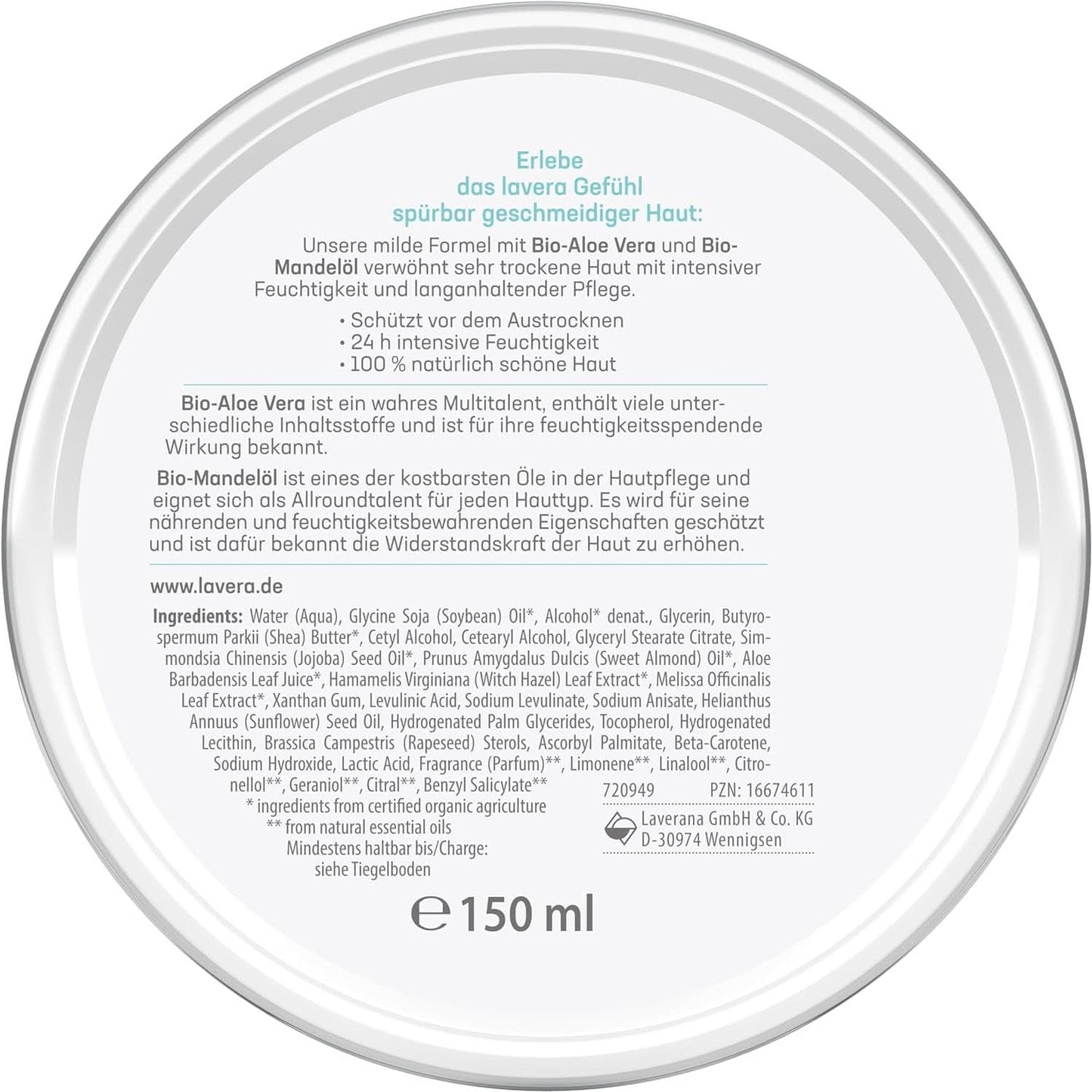 Lavera Basis Sensitiv, intensivvård för torr hud med Aloe Vera och mandelolja, 150 ml Naty Shop