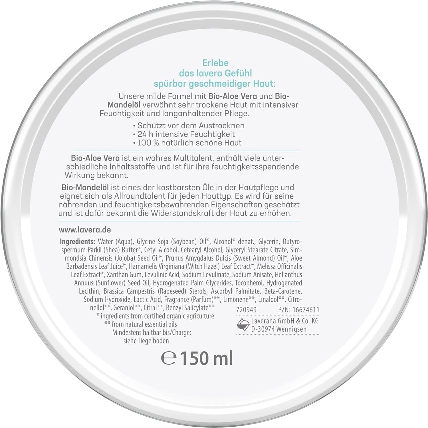 Lavera Basis Sensitiv, intensivvård för torr hud med Aloe Vera och mandelolja, 150 ml Naty Shop