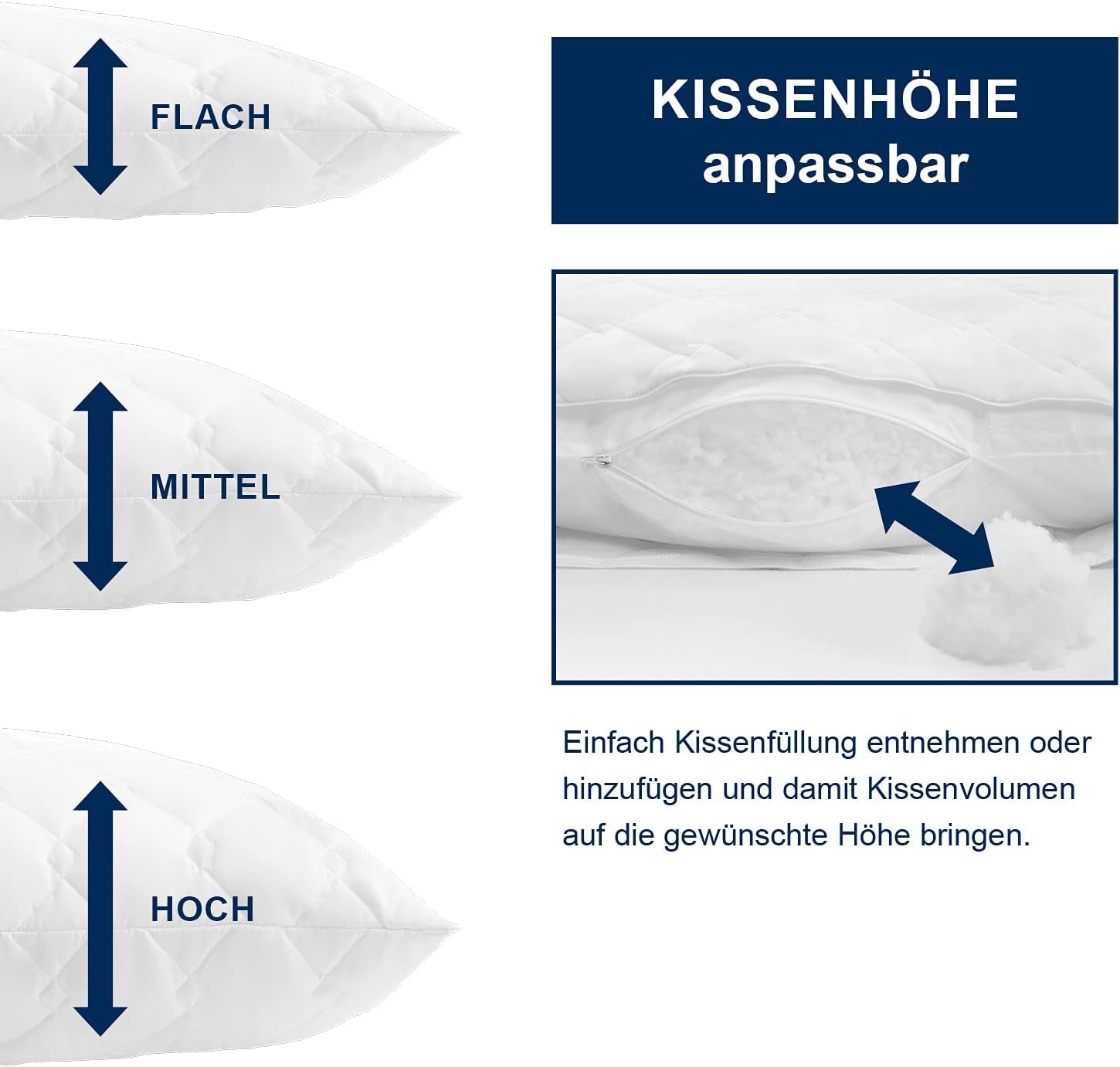 Irisette Noblesse kudde - Tillverkad i Tyskland - Kudde med avtagbart överdrag av ren bomull, 80 X 80 cm, Oeko-Tex certifierade Naty Shop standardkuddar