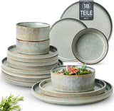 GBhome keramiskt servisset för 6 personer 18 delar Reactive Glaze Handgjort porslinsservisset Mikrovågs- ​​och diskmaskinssäkert Skål- och tallrikset