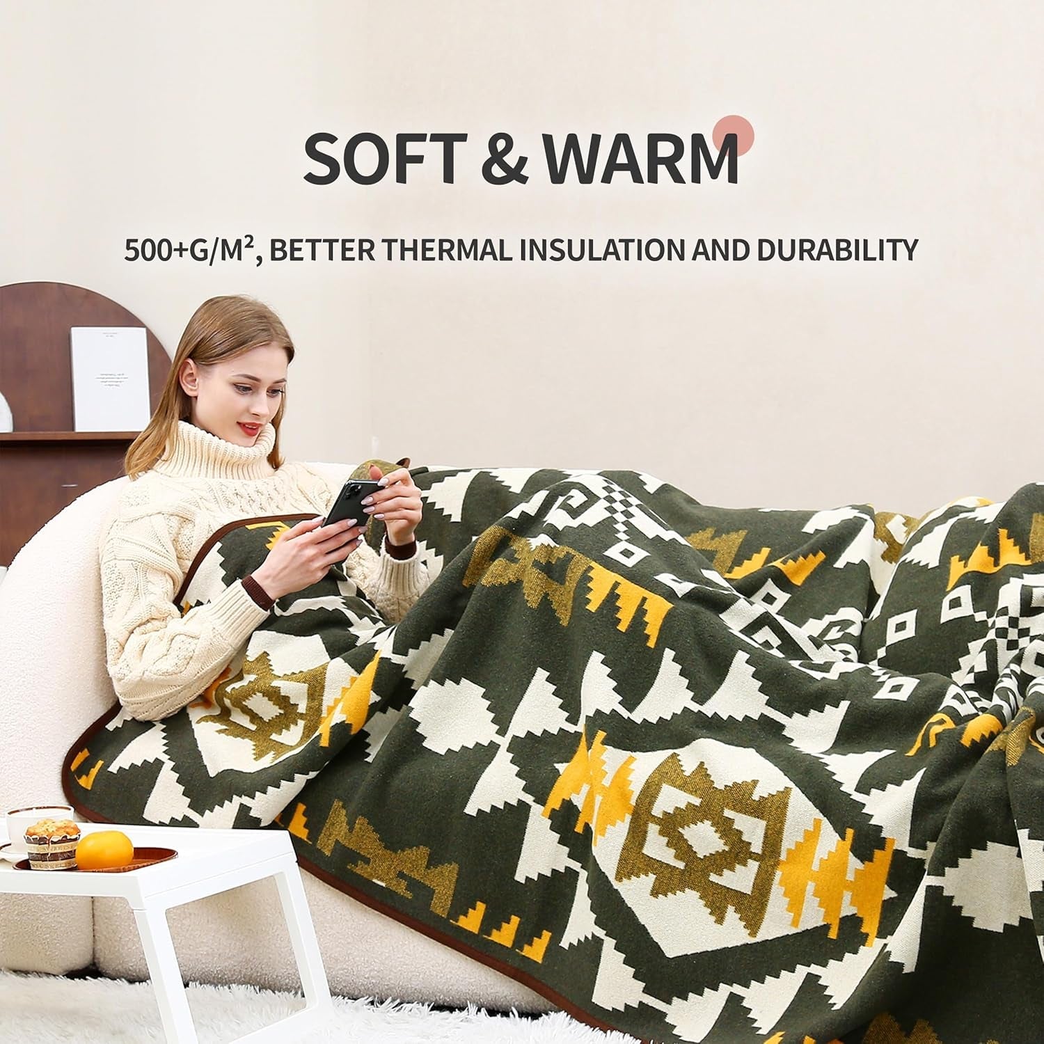 ACUSHLA 200,7X160 Cm, 1,7 Kg, filt, yllefilt, varm resefilt, stickad filt, dekorativ, filtar till soffa, stol, soffa, säng, vardagsrum, camping, lämplig för alla årstider Ww203 Sängar och filtar Besuche den ACUSHLA-Store